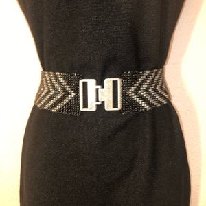 Vintage beaded black and silver belt with silver hardware EUC wide silhouette L